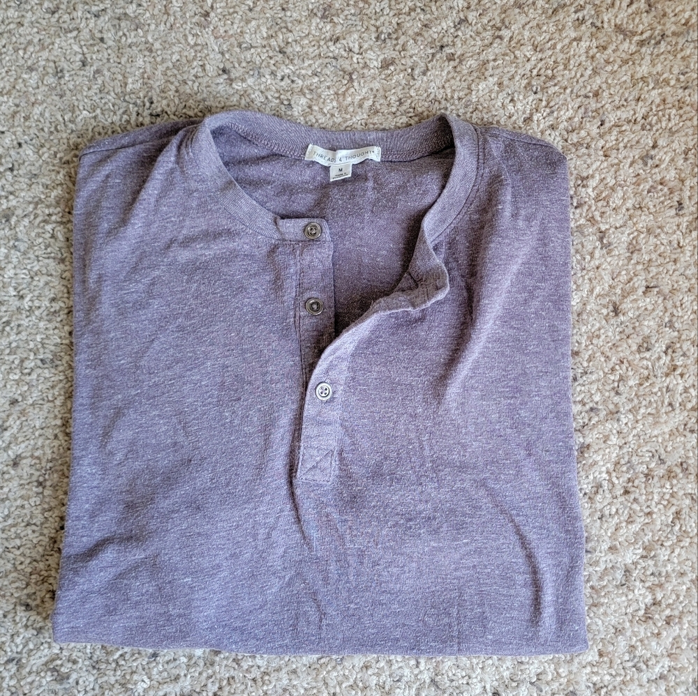 Threads 4 Thought Men's Purple Heather Henley T-shirt Size Medium
